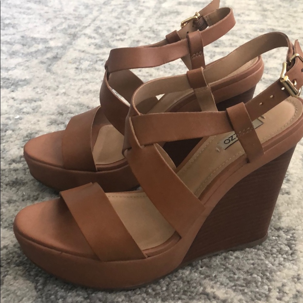 AREZZO BRAZIL LEATHER SANDALS SHOES TAN BROWN WEDGES GORGEOUS FOR FALL O…